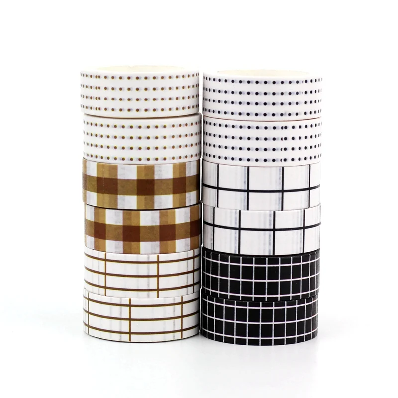 

10Pcs Decorative Black White Red Blue Brown Dots Grid Masking Washi Tape Set for Notebook Planner Scrapbooking DIY Stationary