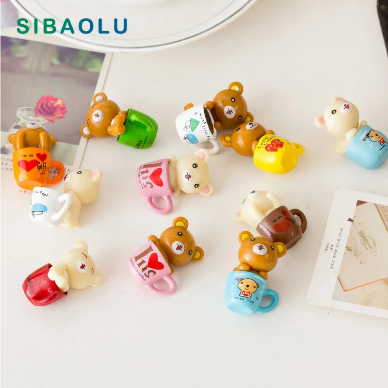 6pc Coffee Cup Brown White Bear miniature Figurine Cartoon Animal Model Garden Home Decoration Accessories Decor Craft Toy | Дом и сад