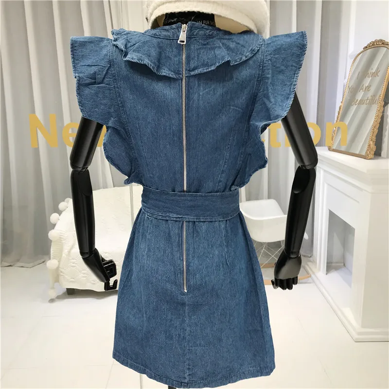 

Sexy Women Buttock Wrapping Dress Ruffle 2020 Tunic Women Summer Dress High Waist Party V Neck Casual Sleeveless A-line Denim