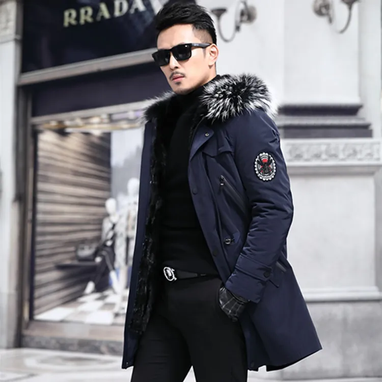 

2020 Parka Real Fur Coat Men Long Winter Jacket Mink Fur Liner Raccoon Fur Luxury Coat Men Mink Jackets Parkas 8806
