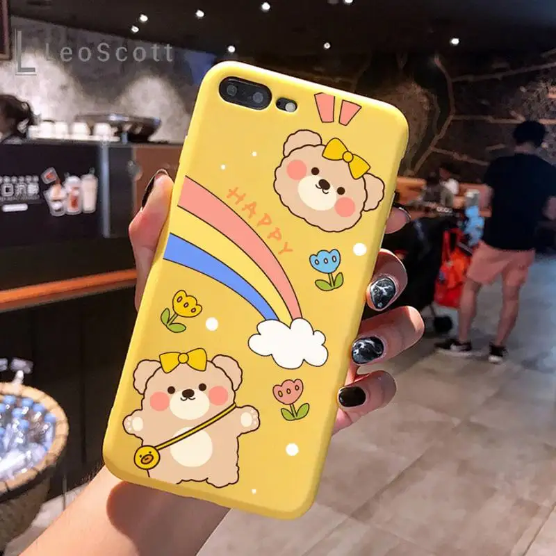 

Cute bear rabbit flower Phone Case Yellow Candy Color for iPhone 6 7 8 11 12 s mini pro X XS XR MAX Plus
