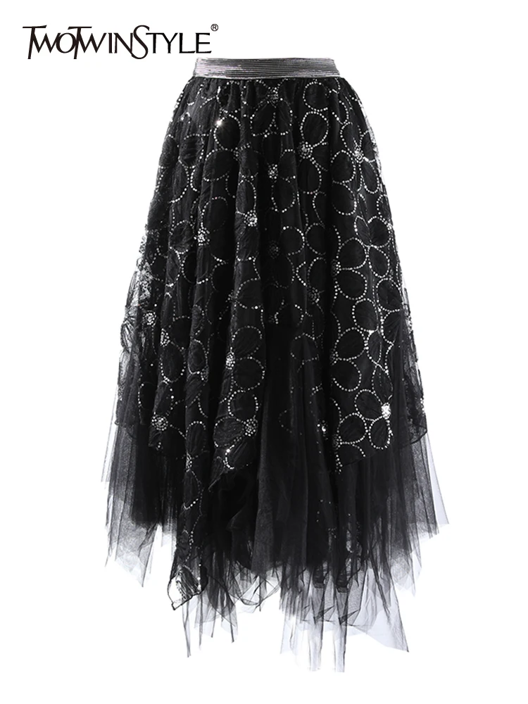 

Женская сетчатая юбка twotwin2, повседневная разноцветная юбка с высокой талией в стиле пэчворк, осенний стиль, новинка 2021