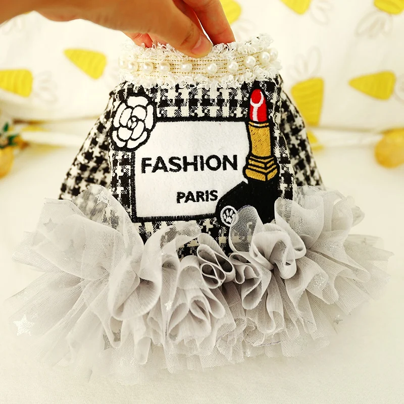 Розовый черный жемчуг элегантное собачье платье пальто юбка с кошкой аксессуары