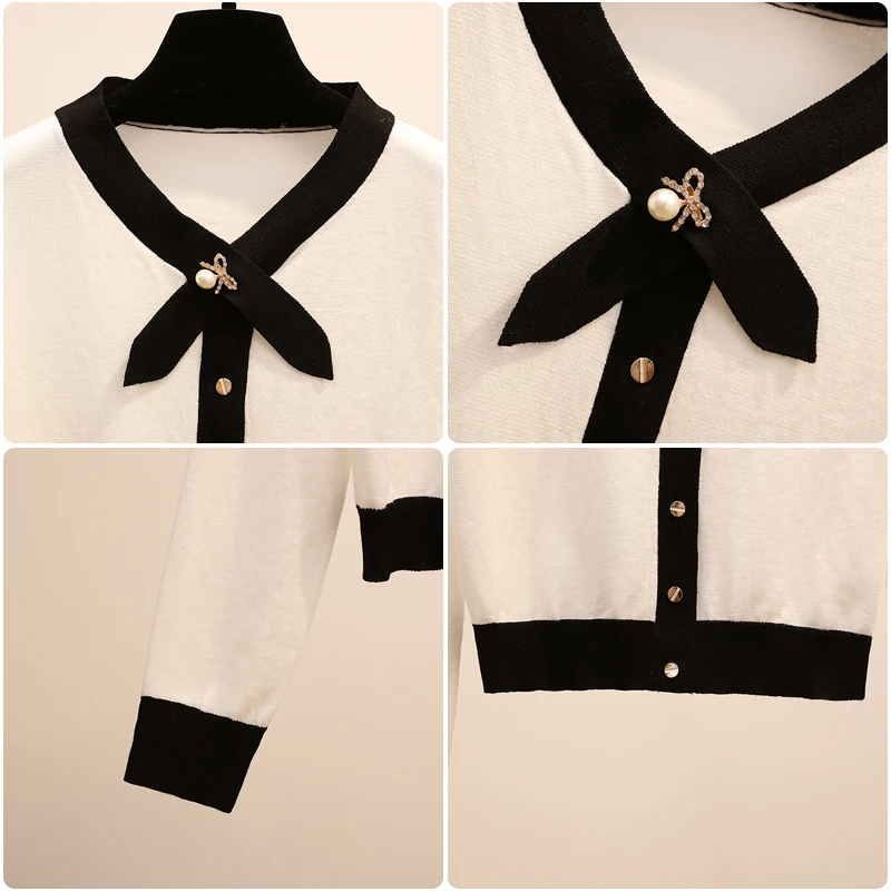 2021 Весенние новые женские свитера белые и черные вязаные тонкие кардиганы с