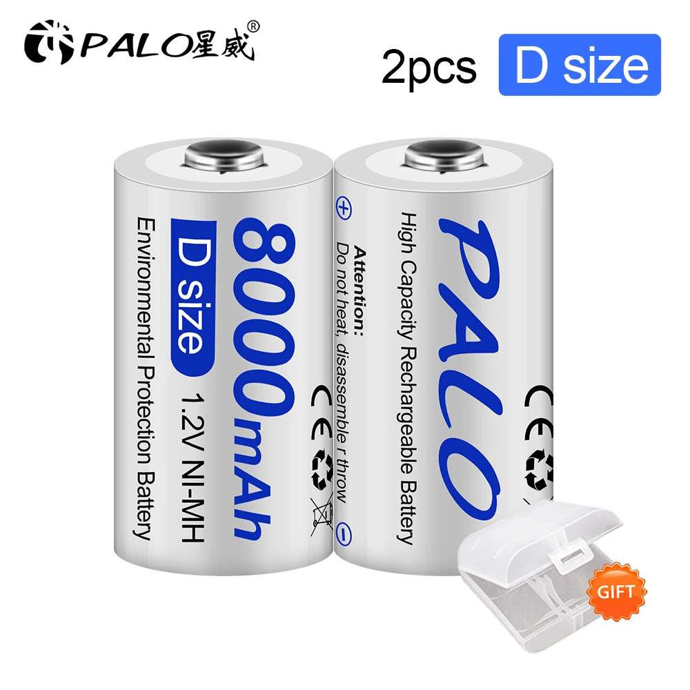 PALO 1.2V D Size 8000mAh R20 Rechargeable Battery NIMH Cell Batteries for Toys Radio Microphone Gas Cooker | Электроника