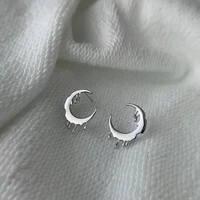 fashion art design silver color small lava texture abstract moon earring mascot ornaments for women accessories wholesale