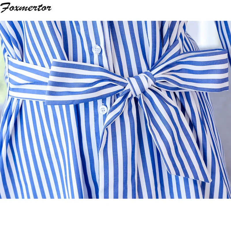 2021 женское синее платье в полоску офисное модное Повседневное с длинным рукавом