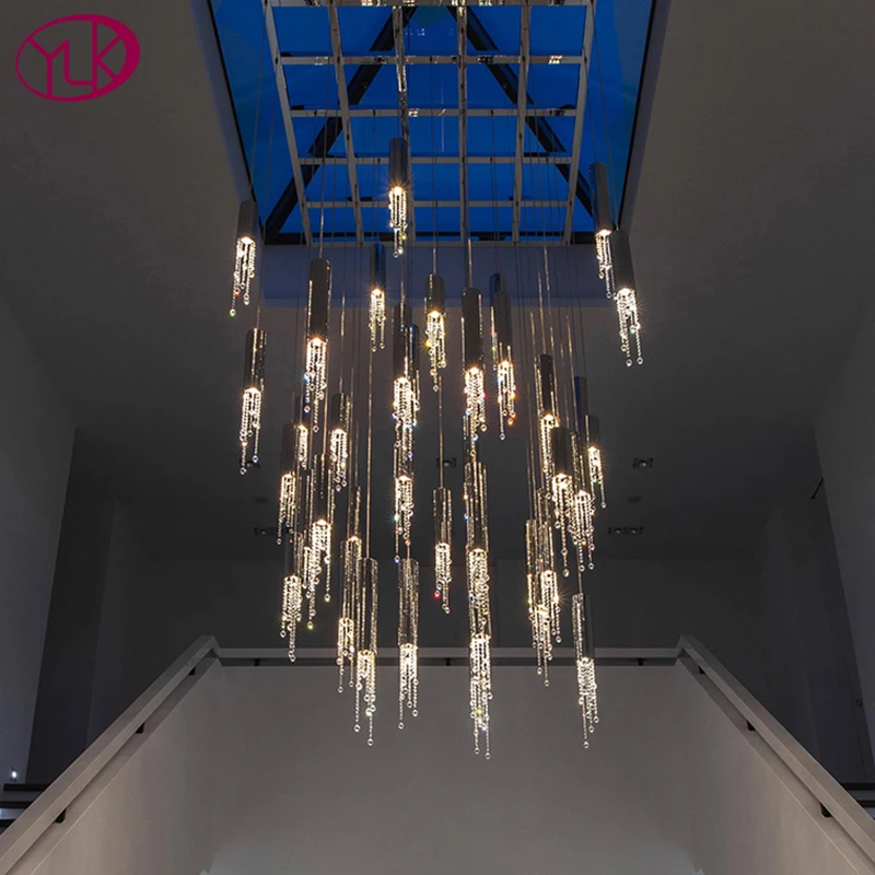 Большая Современная Люстра для лестницы лобби прихожей хрустальная лампа