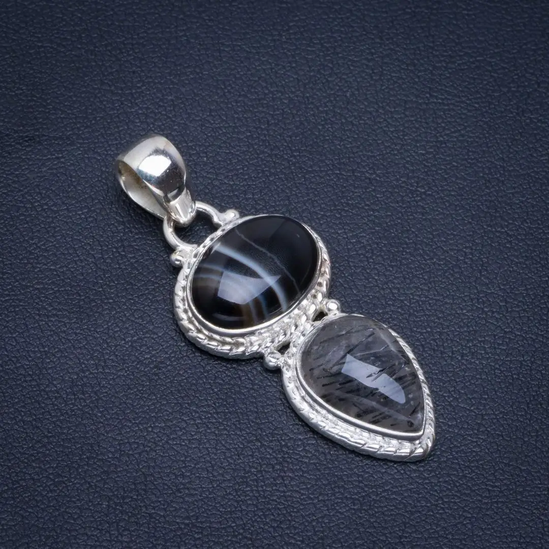 Натуральный агат Ботсвана и Рутиловый Кварц ручной работы уникальный 925 пробы