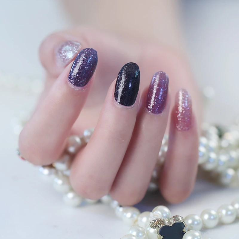 Набор стикеров для ногтей с градиентом блестящего порошка 14 видов наклейки