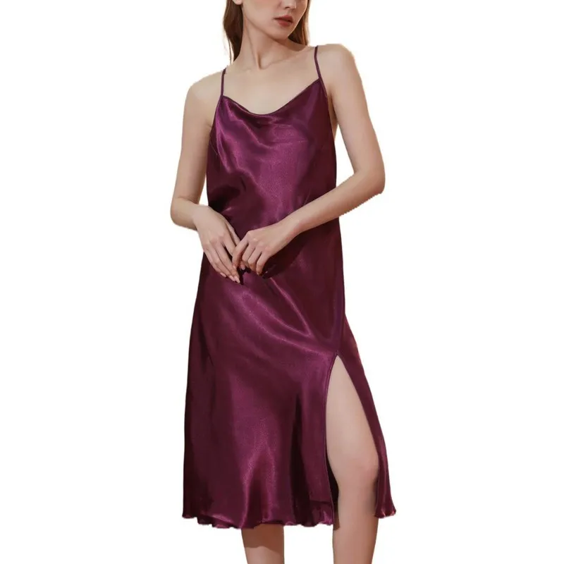 

Sexy Silk Nightgowns Lingerie Satin Sleepwear Women Sleeveless Nighties V-neck Nightdress Female Nightwear Women Nightshirt