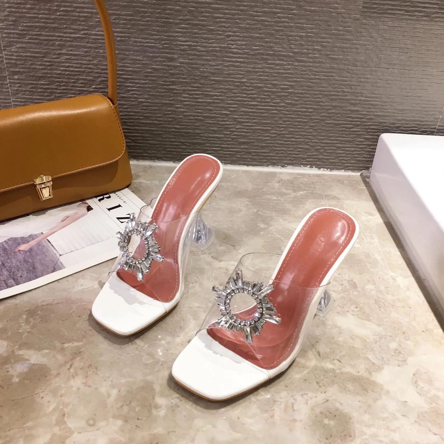 

Sunflower sandals new style square transparent thin heel sandals for women in spring and summer