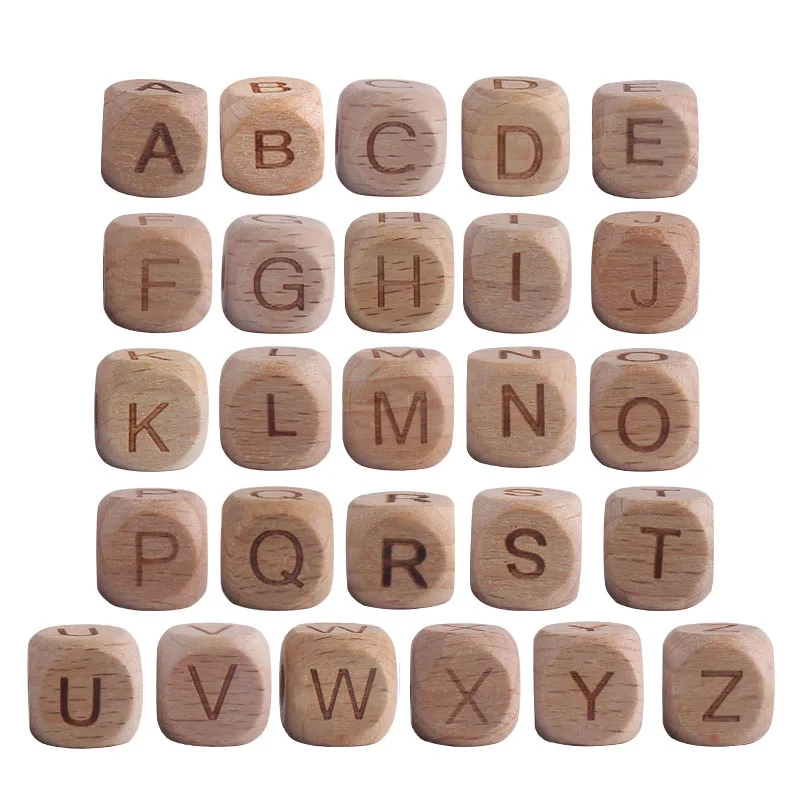 10pcs 12mm Natural Wooden alphabet Beads Square English Letter  Spacer Beads For Jewelry DIY Accessories Making