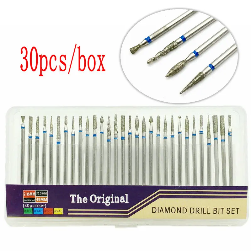 Набор Алмазных фрез для маникюра 30 шт. набор алмазных вращающихся зубных и