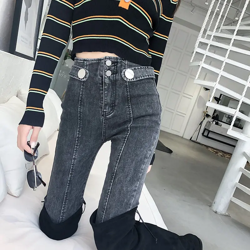 

Woman Jeans Pants Women's High Waist Autumn Winter Tappered Pencil Pants