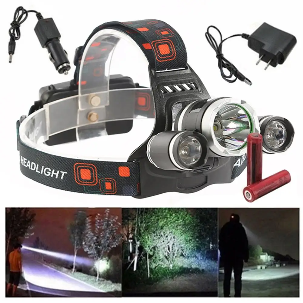 

Headlight Headlamp Torch Lamp Durable Portable T6+2XPE with 2x 18650 Battery 20000LM Hiking Fishing 3 LED Outdoor Camping