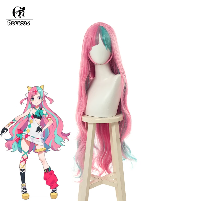 

ROLECOS Pinky Pop Hepburn Cosplay Hair Anime Virtual YouTuber Cosplay Long Hair Women Synthetic Hair 98cm Pink Mixcolor Headwear