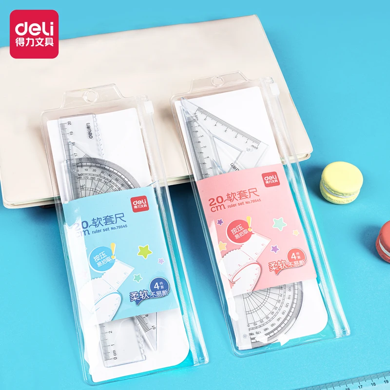 

Deli 79545 ruler set Cute cartoon Plastic/Soft Geometry Maths Drawing Compass Stationery Rulers Mathematical for School