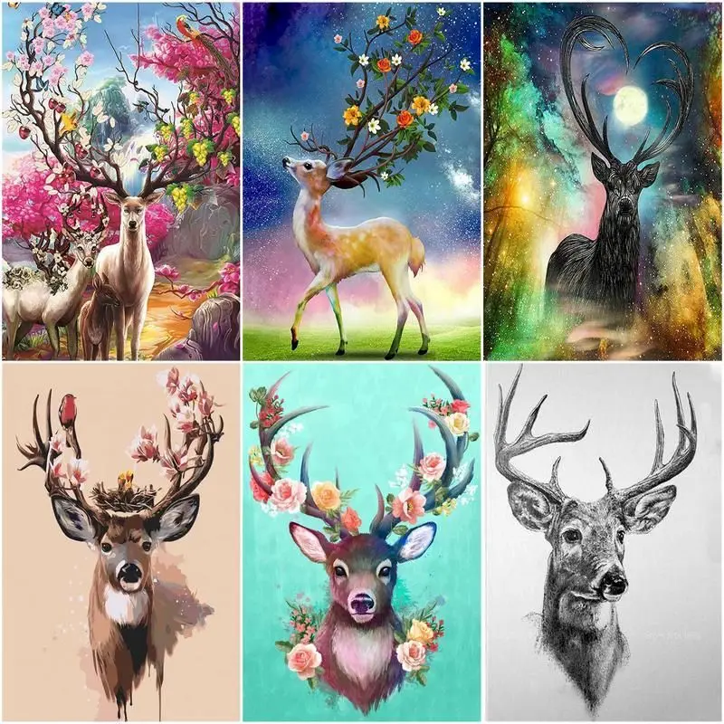 

CHENISTORY Painting By Numbers Diy Cartoon Deer For Adults Art Pictures By Number Animal Home Decoration Gift 40x50cm