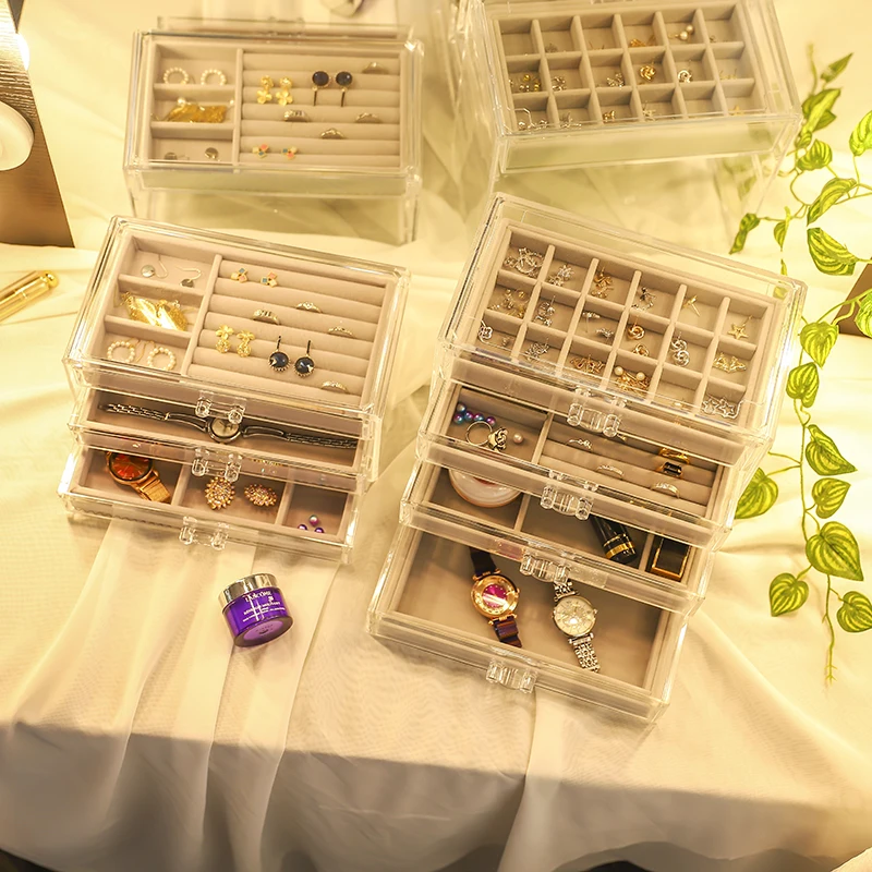 

New Clear Acrylic Jewelry Storage Box Jewelry Tray Display Ring Earring Case Necklace Pendants Holder Jewelry Box Organizer