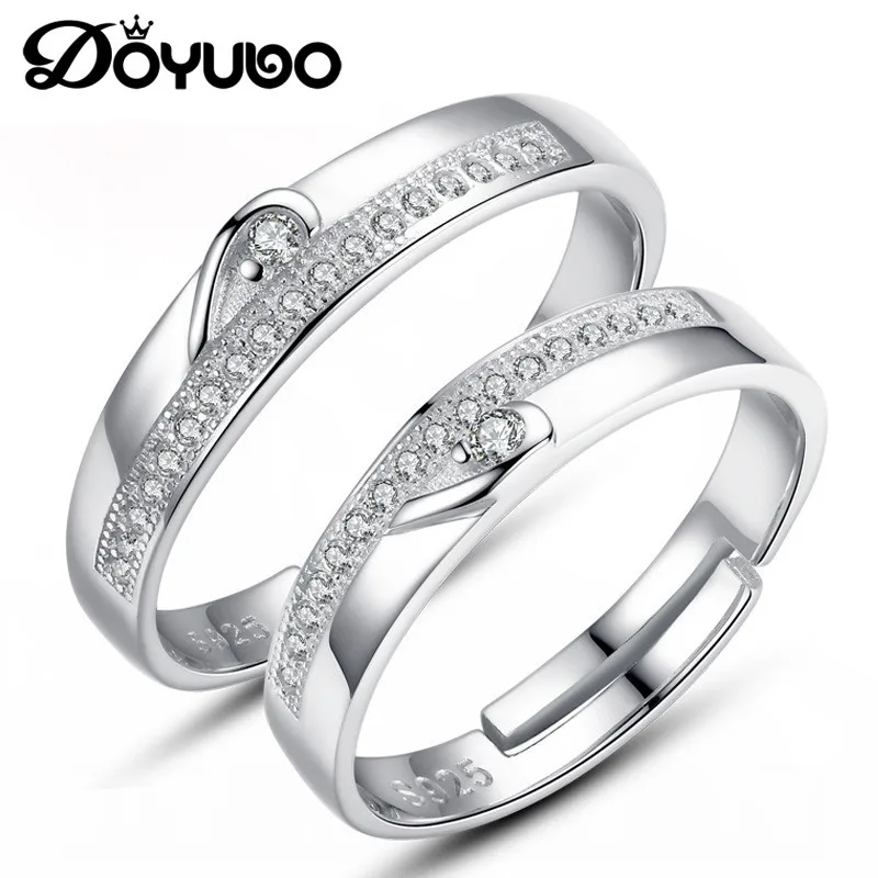 

DOYUBO Мода серебро кольца пар с половинками сердца кубического циркония для женщин и мужчин 925 стерлингового серебра обручальные ювелирные у...