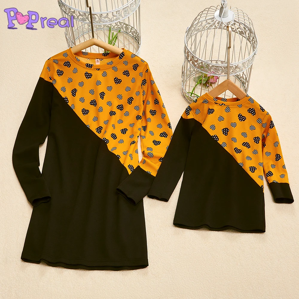 

PopReal Spring Autumn Fashion Print Patchwork Girl Family Dress Mom And Daughter Dress Mother Kids Long Sleeve Dress Family Look