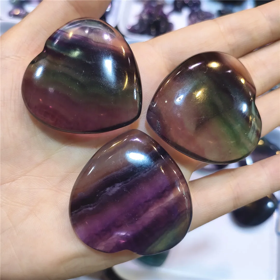 

AAAA Top Natural Colorful Fluorite Heart Shaped Quartz Crystal Healing Stones Decoration Natural Stones and Crystals Gifts
