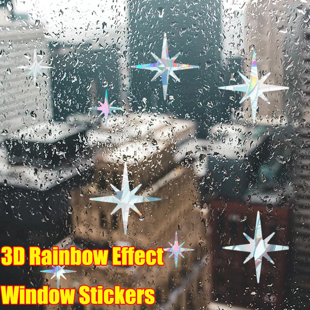3D радужного эффекта призмы наклейки окна бабочка/звезда/Декор с кошкой дома