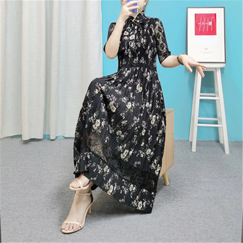 

Miyake pleated dress summer women's clothing 2021 new fashion and comfortable floral a-line loose large size dress women