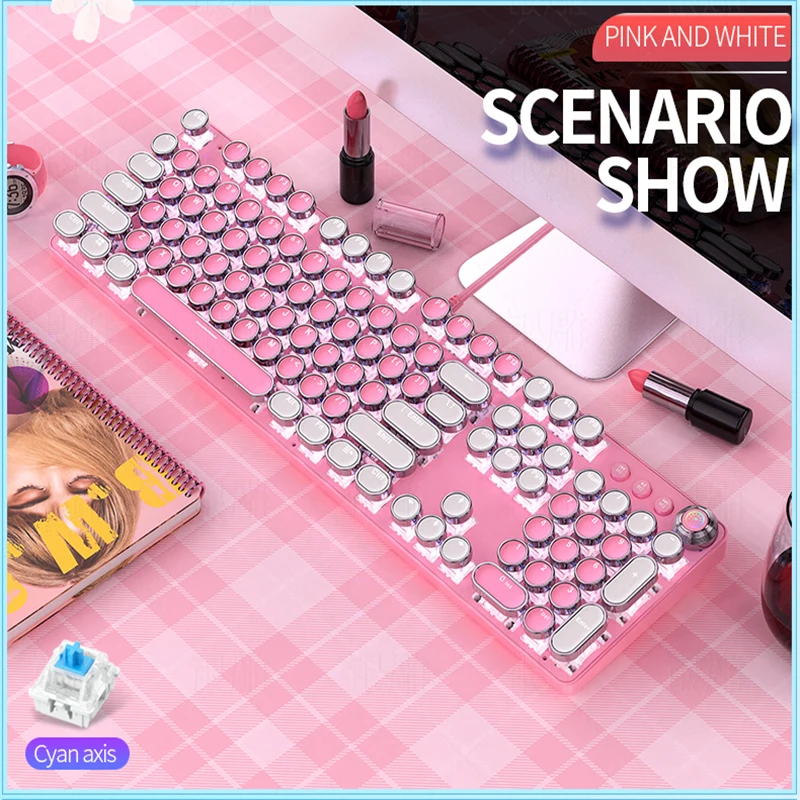 Механическая клавиатура с голубым переключателем белая подсветка проводная