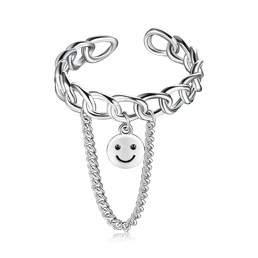 

ZEMIOR Ring For Women 925 Sterling Silver Inlay Cubic Zirconia Eye Smile Face Chain Rings Simple Trendy Anniversary Fine Jewelry