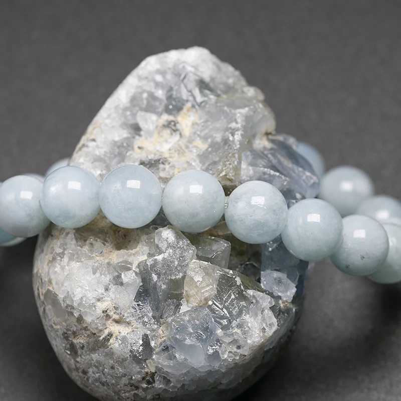 

Higher qualityNatural Aquamarine Bracelet Single Round Beads Gift Jewelry loversGift bangle 6mm 8mm 10mm beads for woman