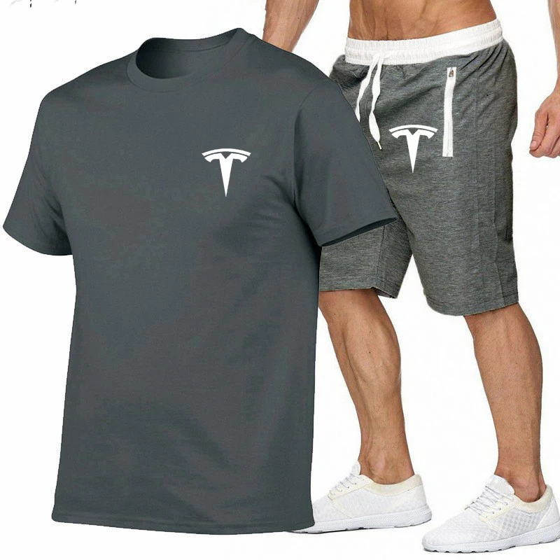 

2020 Tesla logo cotton round neck T-shirt + shorts two-piece letter print fashion cotton suit high quality