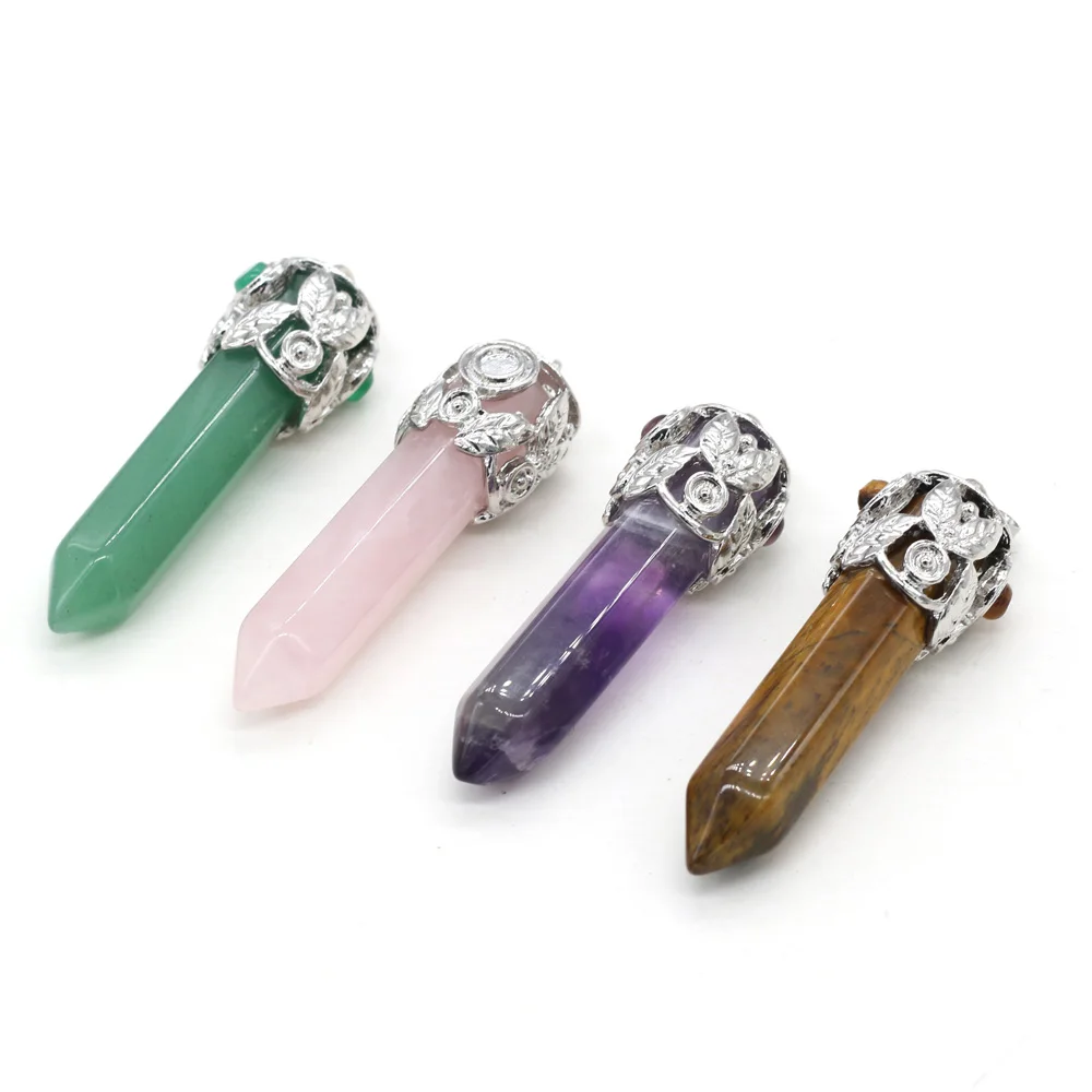 

Natural Stone Pendants Hexagonal Cone Crystal Agates Amethysts Aventurine Stone Charms for Jewelry Making Necklace Bracelet DIY