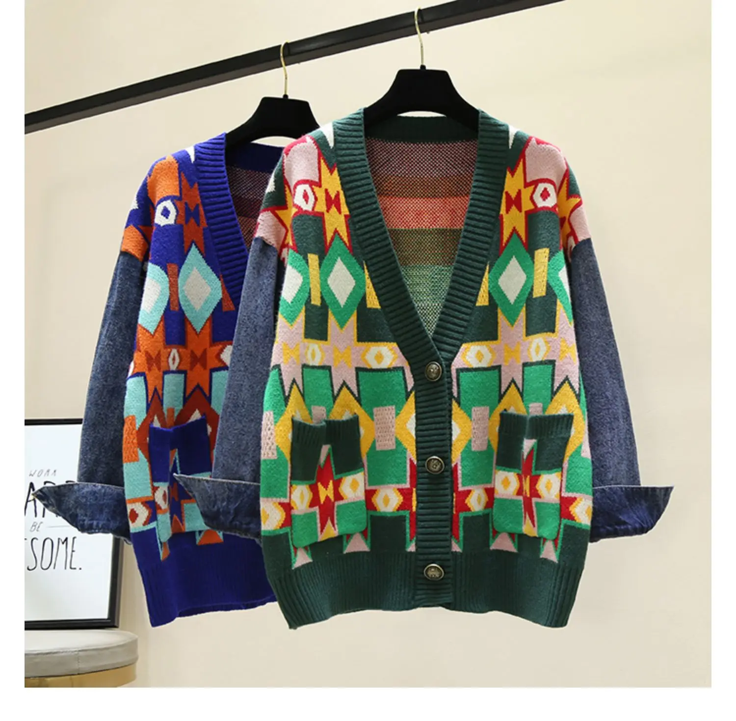 Осень 2019 женский кардиган свитер с v-образным вырезом Свободное пальто зимнее