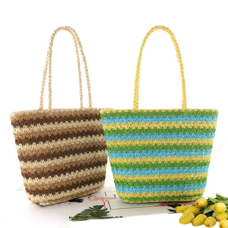 

2 Цвет тканые ткани модная сумка на одно плечо из соломы Сплетенный мешок отдыха женская сумка пляжная сумка