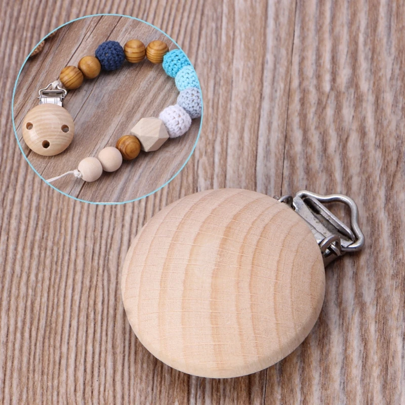 

20pcs Beech Wooden Pacifier Clip Nursing Accessories Chewable Teething Diy Dummy Clip Chains Baby Teether Soother Clasp Metal