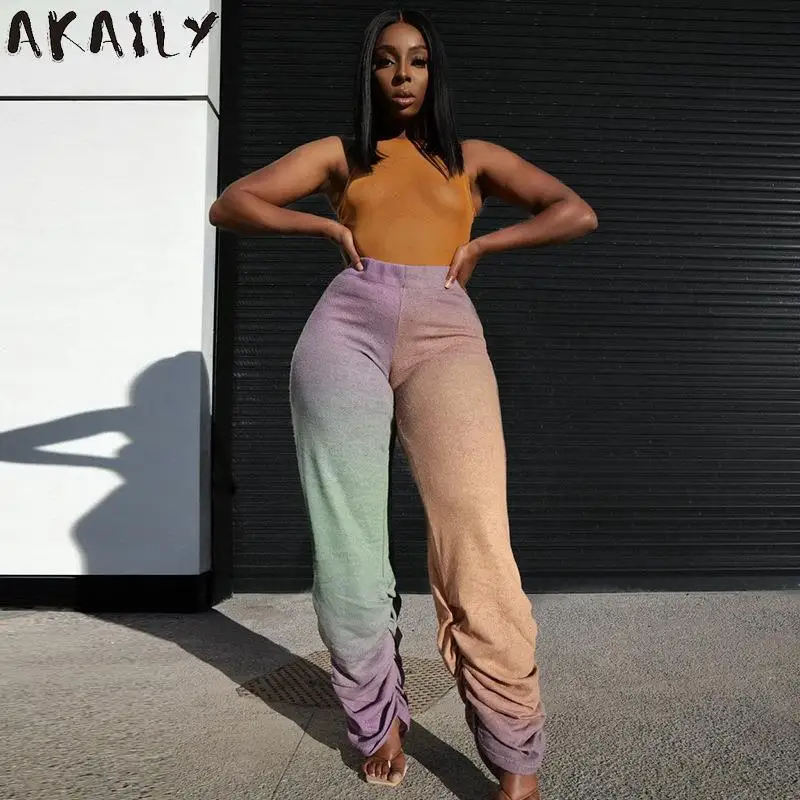 

Осенние уличные брюки Akaily с принтом, женские свободные спортивные брюки с высокой талией и завязками, женские повседневные штаны-Карго