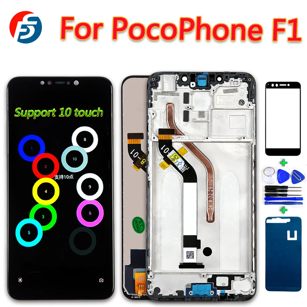 Олеофобное Покрытие сенсорный экран для xiaomi pocophone f1 дигитайзер сборка ЖК-дисплей Pocophone F1 рамка поддержка 10 Touchs