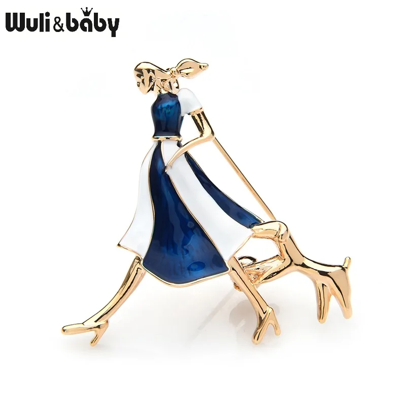 Wuli & baby эмаль для девочек и броши в форме собаки женщин красное синее платье леди