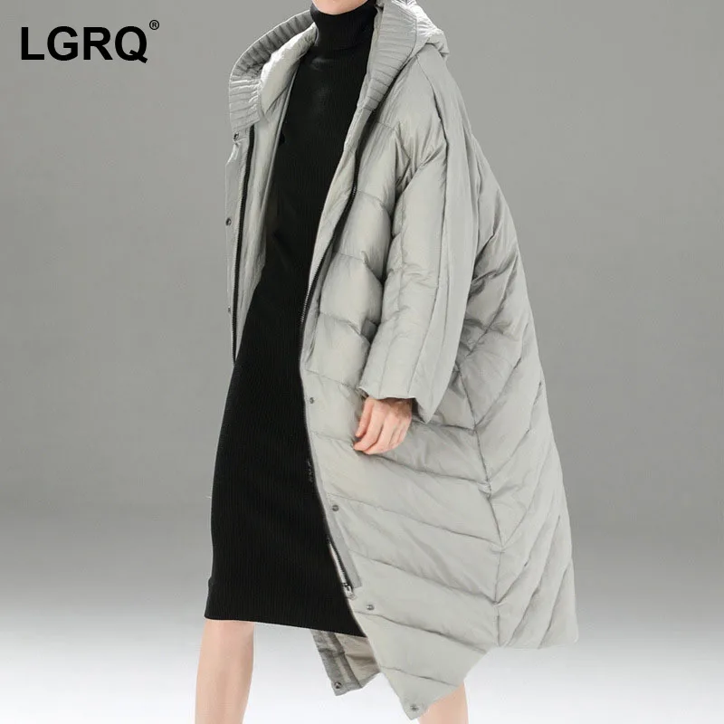 

[LGRQ] Thicken Warm Hooded Cotton-padded Coat Long Sleeve Loose Fit Women's Parkas Fashion Tide New Autumn Winter 2021 19D4036