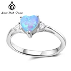 Серебряный Цвет кольца в форме сердец, голубой опал кольца для помовки CZ палец кольцо с кубическим цирконием, помолвки, свадьбы, подарок, модное ювелирное изделие для женщин