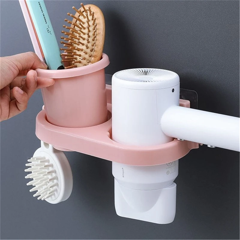 

Hair Dryer Holder PP Wall Mounted Hands Free Storage Rack Curling Hair Straightener Comb Set Storage Shelf Bathroom Accessories