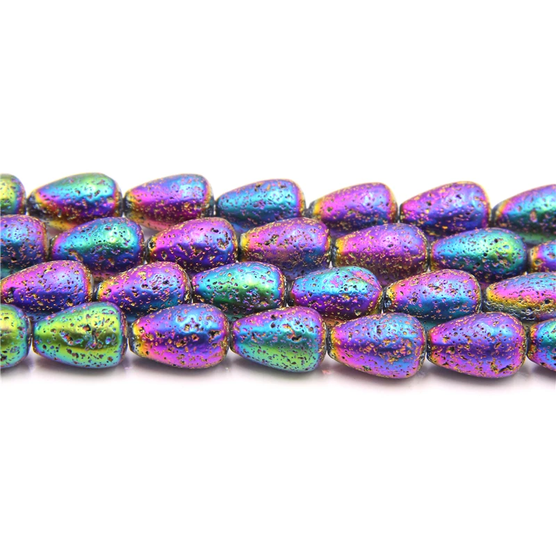 Лавовый камень в форме капли воды бусины из натурального камня с покрытием AB Volcano