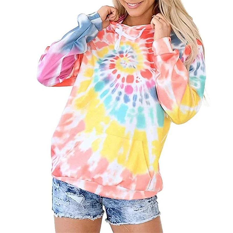 

Tie Dye Hoodies Women 2021 Autumn Winter Long Sleeve Colorful Sport Women's Tracksuit Casual Pullover Loose Drawstring Pocket