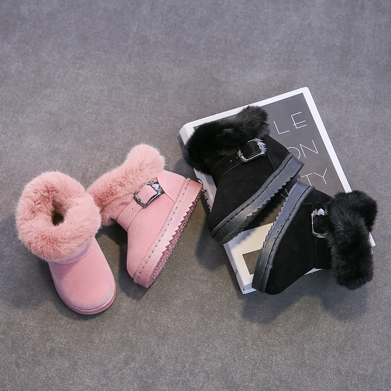 

Winter Children Shoes PU Leather Waterproof Warm Plush Boys Kids Snow Boots Girls Princess Baby Non-slip Booties Sport Sneakers