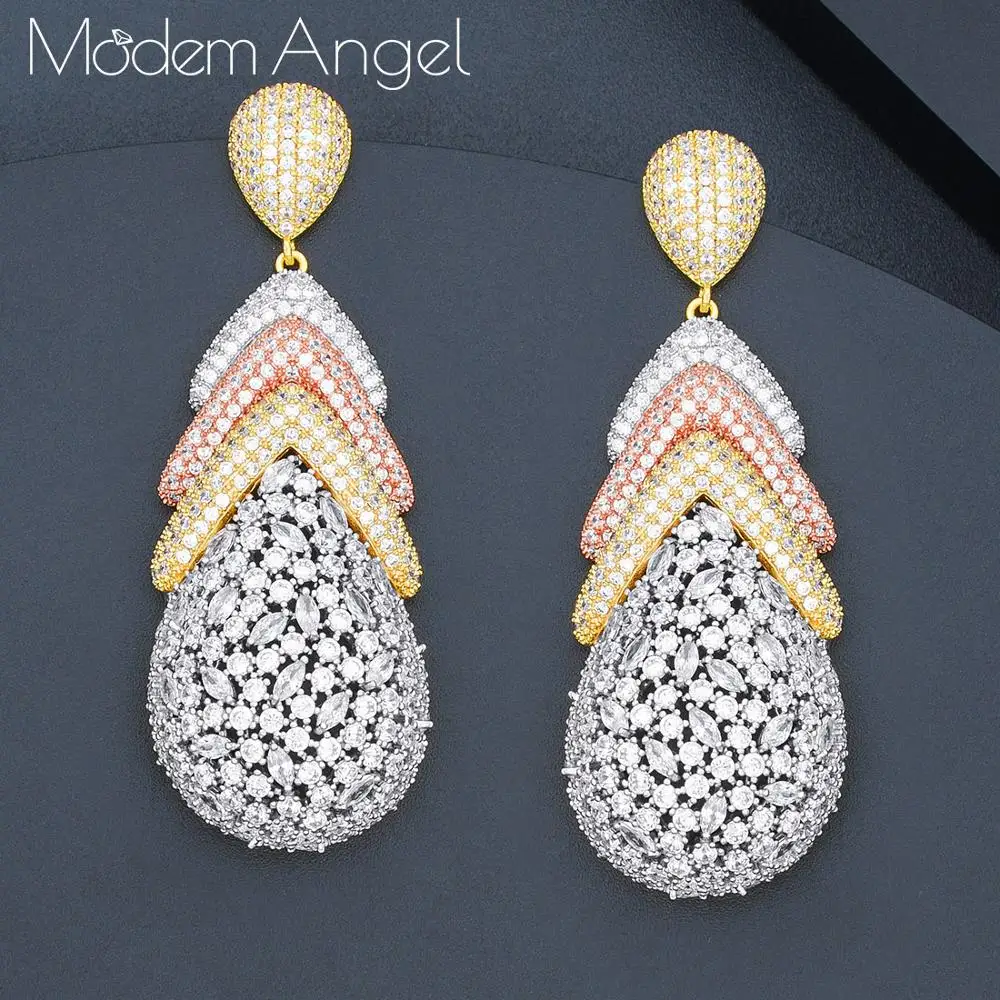 

ModemAngel Famous WaterDrop Earrings For Women Trendy Cubic Zircon Party Wedding Engagement Dubai Earring for Women Jewelry