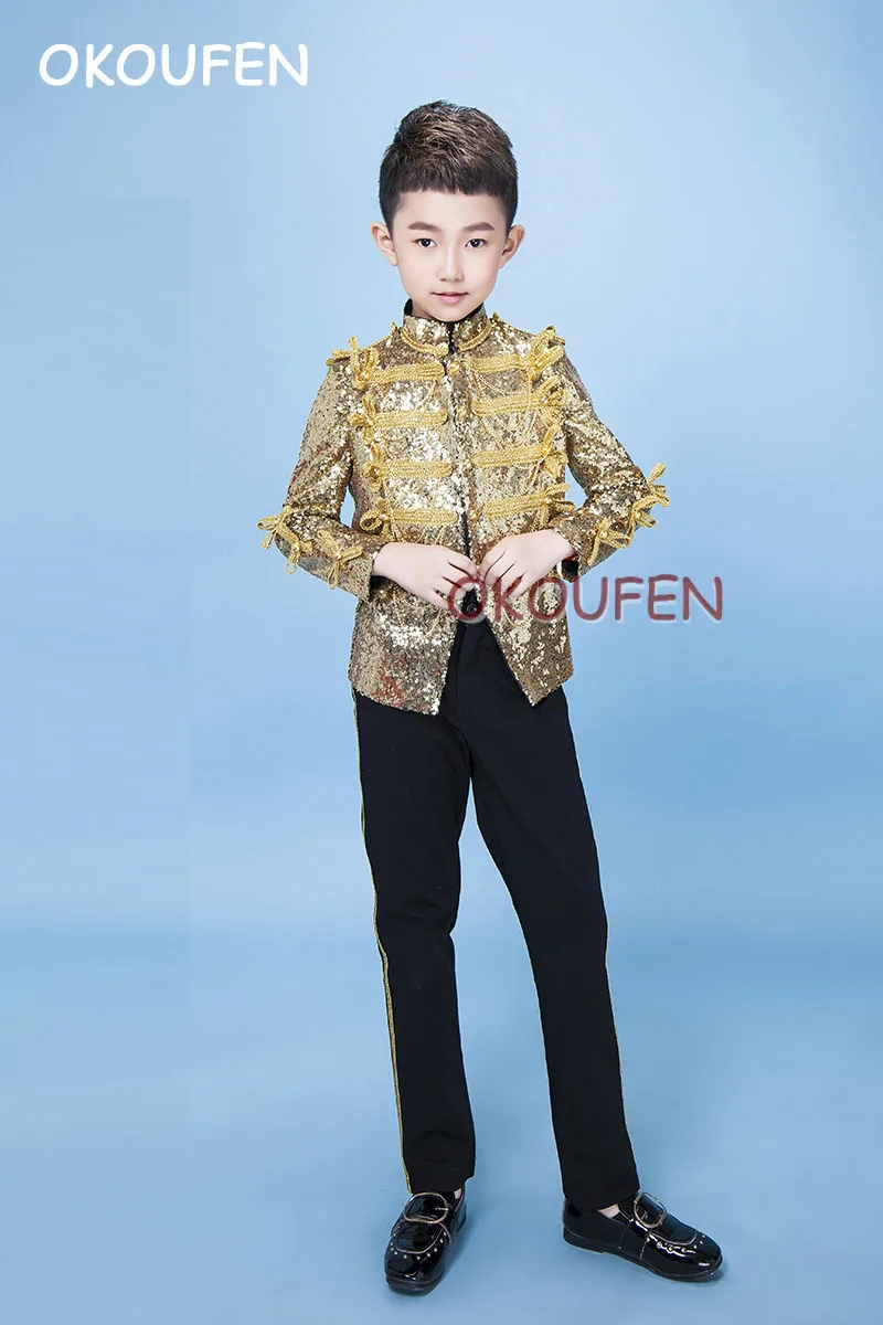 

Детский британский модный маленький костюм блестящий пиджак костюмы джаз барабан сценическая одежда для выступлений