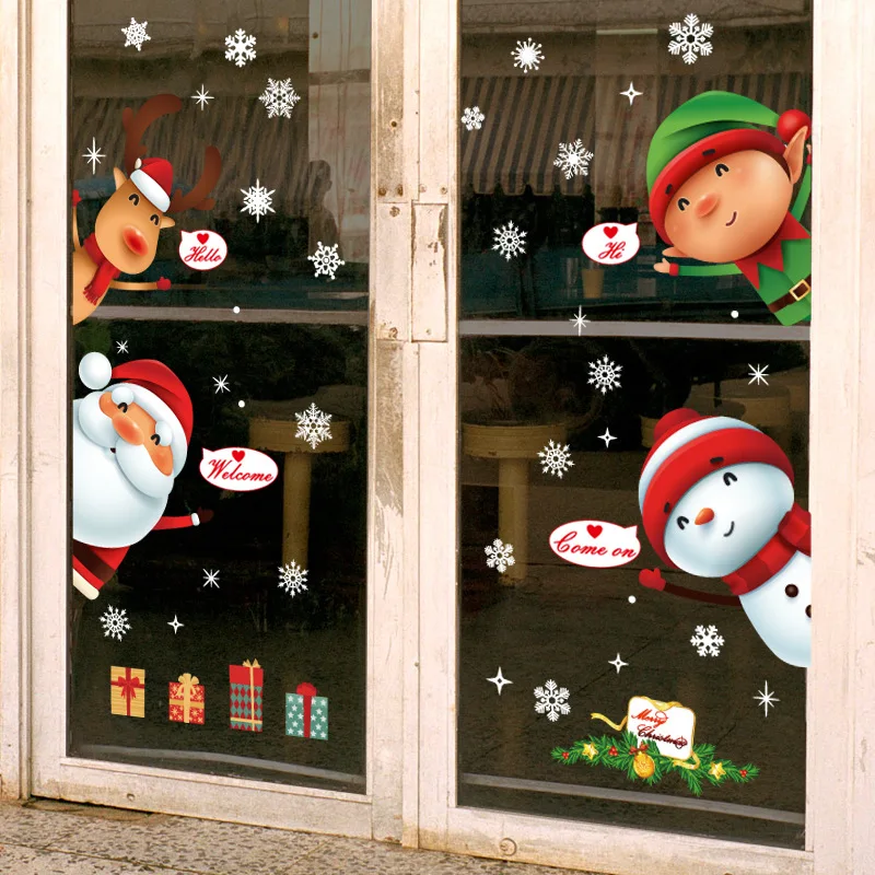 

NEW 6pcs Christmas Elements Static Stickers for Wall and Glass Home Xmas Decoration Party New Year Supplies