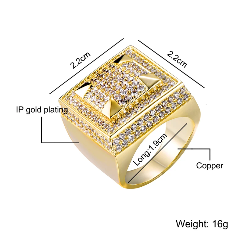 D &amp Z полностью проложили CZ Геометрические Квадратные Кольца для мужчин золото